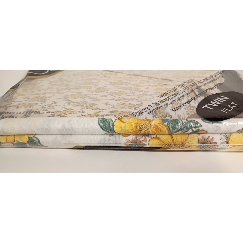 NOS Vintage Cannon Monticello Flower Clusters Floral Twin Flat Top Sheet 66X96 - Picture 3 of 6